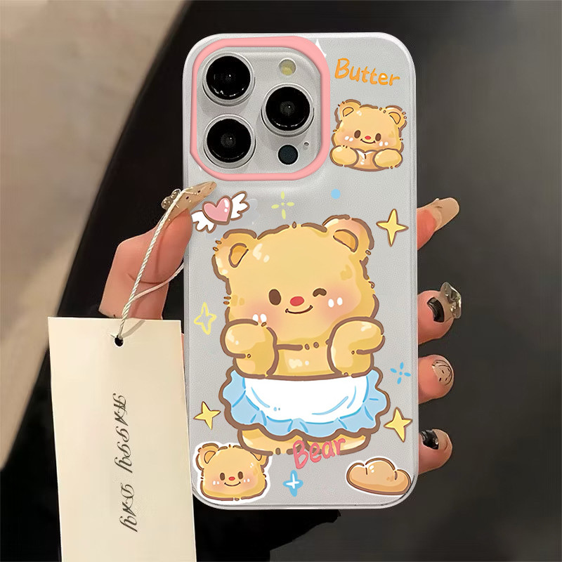 เคสไอโฟน 15 14 pro max 12 13 pro max 11 13 16 pro max เคส เคสโทรศัพท์ เคสใส เคสใส iphone เคสไอโฟนxr สีชมพูน่ารักหมีเนย
