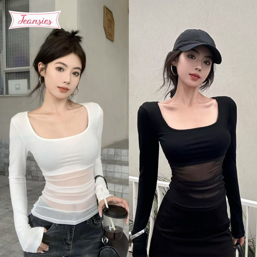 เสื้อคอกลมผ้าบาง สีขาว สไตล์ฝรั่งเศส ทรงเข้ารูป
