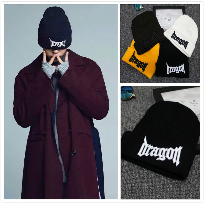 หมวกขนสัตว์ถัก G-DRAGON G-DRAGON หมวกสามมิติ Letter Ski Pile Hat Embro