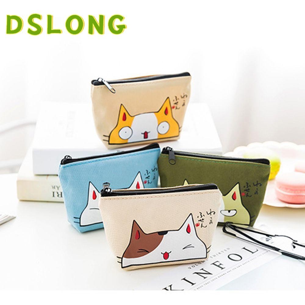 DSLONG ผู้ถือเหรียญกระเป๋าสตางค์คลัทช์ซิปกระเป๋าสตางค์นักเรียนเด็กการ์ตูนแมวน่ารักคีย์กระเป๋ามินิกระเป๋าเงินเหรียญ