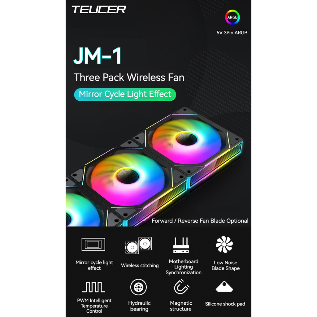 Teucer JM-1 PC พัดลมระบายความร้อน ARGB Mirror Cycle Light Effect 800-2000RPM PWM Water Cooling 360mm Cooler Fan