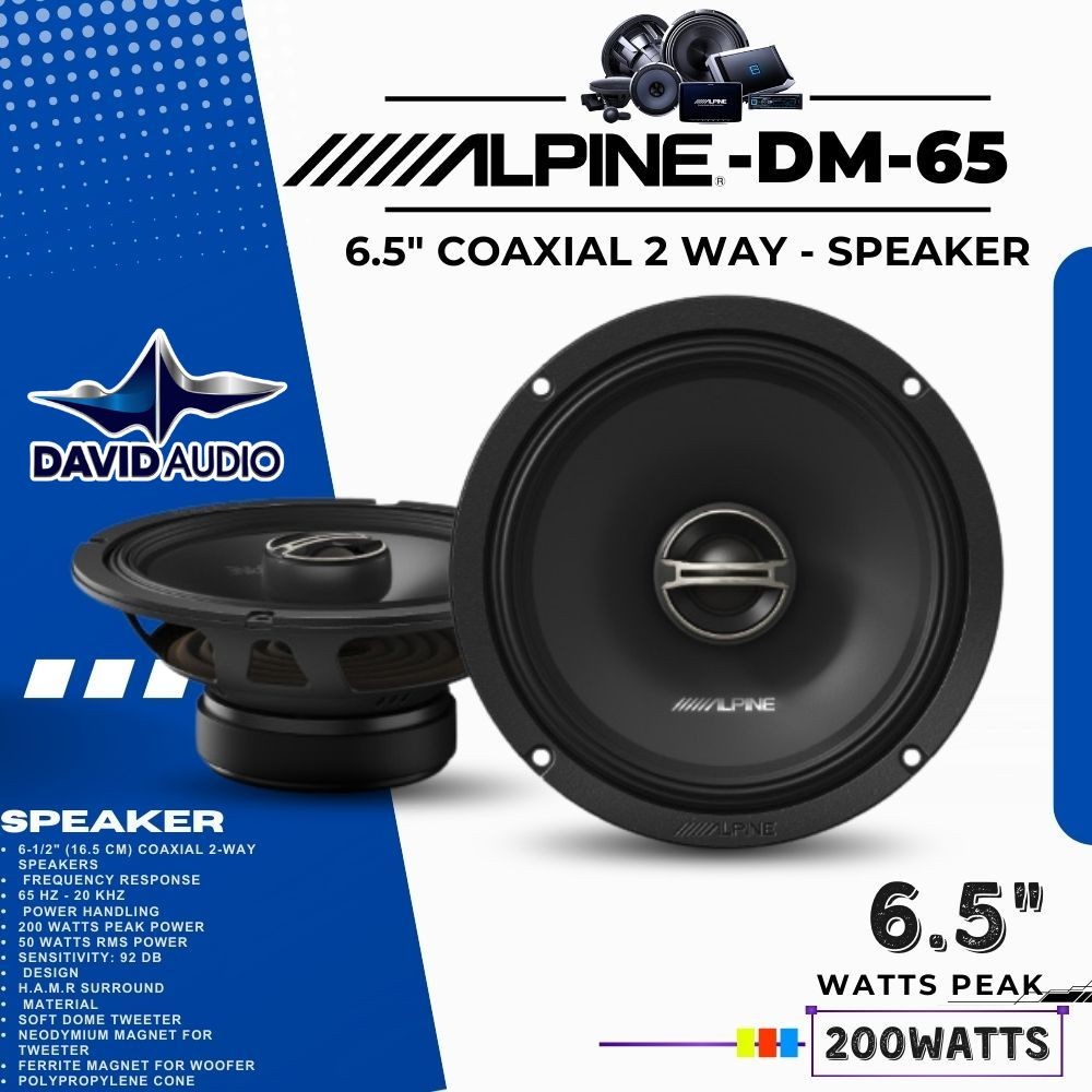 ALPINE DM65 ลำโพงติดรถยนต์ เเกนร่วม 6.5นิ้ว 2ทาง coaxial 200 watts สินค้าของเเท้ มีสต๊อกพร้อมจำหน่าย DAVID AUDIO