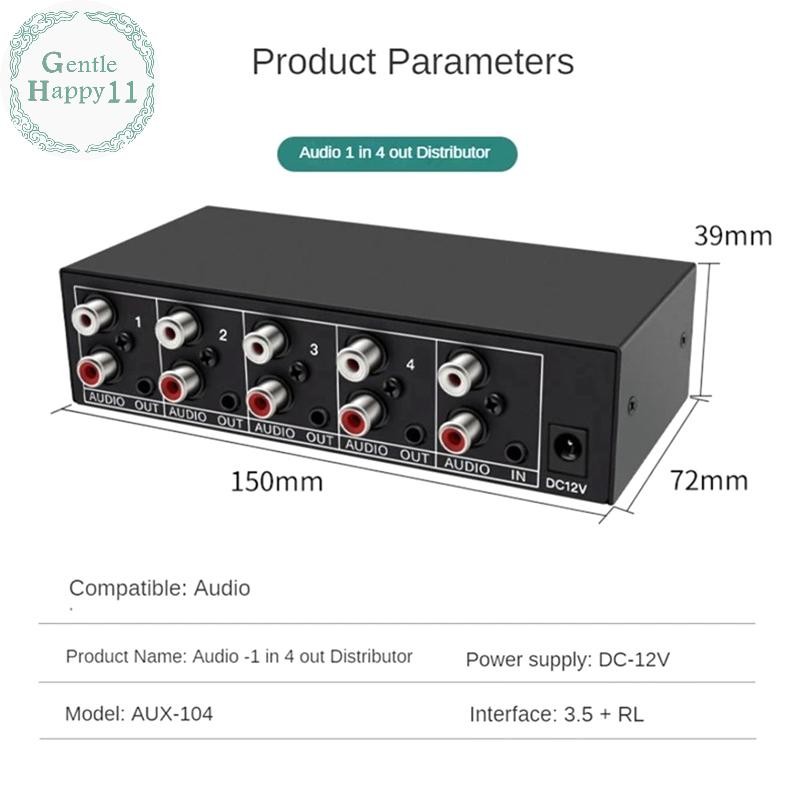 Gentlehappy RCA Aux Audio Switcher 4 in 1 Out เสียงสเตอริโอ 4X1 3.5 มม.Aux L/R RCA Audio Switch Box Analog Audio Selector, B TH