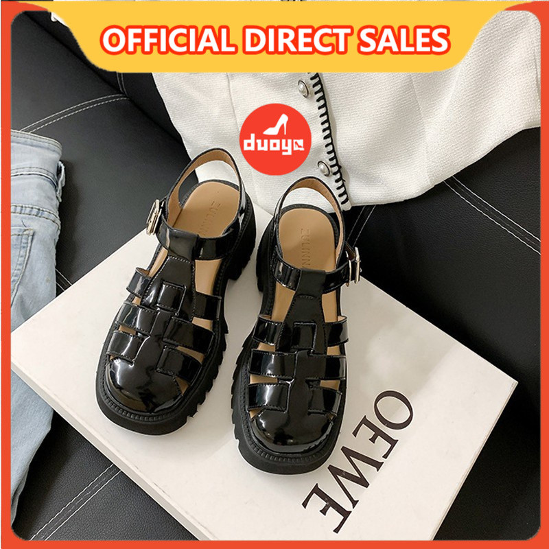 Duoya Factory รองเท้าแตะแพลตฟอร์ม หนังนิ่ม ส้นหนา สไตล์โรมัน แฟชั่นฤดูร้อน สําหรับผู้หญิง ส่งฟรี