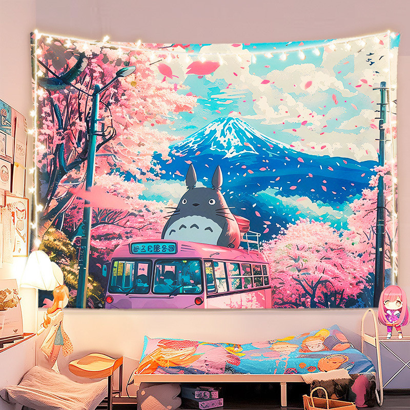 [จัดส่งจากประเทศไทย] agirl Hayao Miyazaki Totoro พื้นหลังผ้าอะนิเมะ INS ผ้าแขวนอุปกรณ์ต่อพ่วงสองมิติผ้าแขวนผนังตกแต่งห้องนอน
