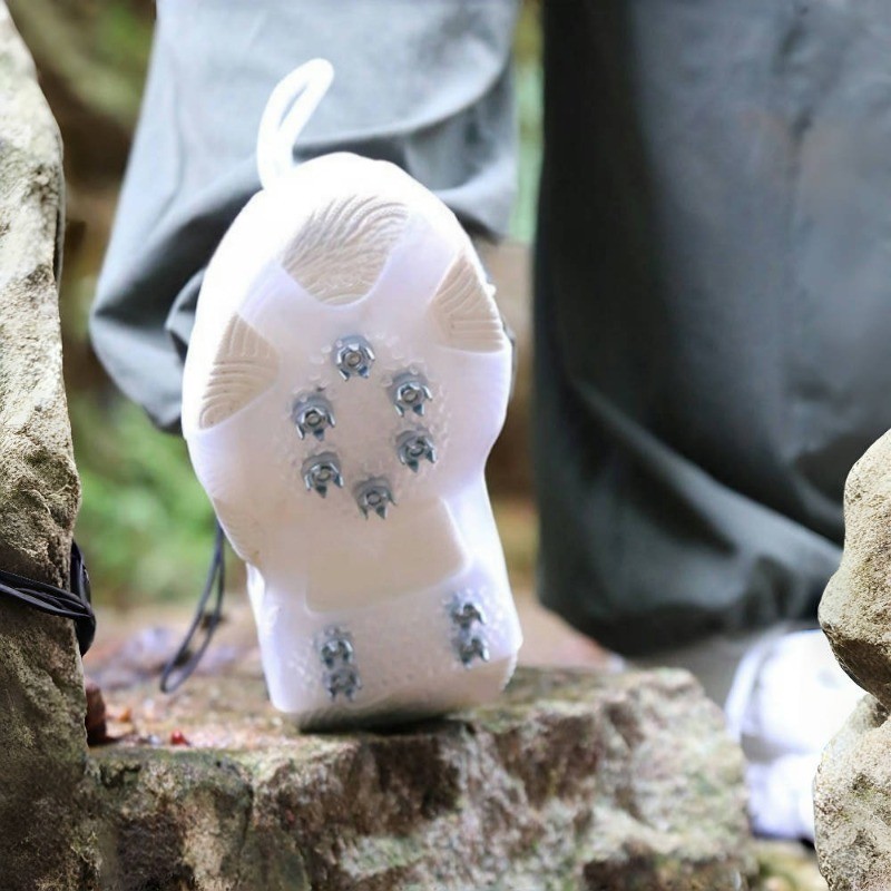 สายรัดกันลื่นหิมะ สายรัดรองเท้ากันลื่น แผ่นสตั๊ดติดรองเท้า อุปกรณ์สกี อุปกรณ์เดินป่า 10 ฟันรองเท้า - 3