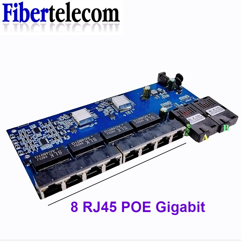 สวิตช์ไฟเบอร์ 8 RJ45 POE 2 ไฟเบอร์ 2F8GE Gigabit Ethernet switch media converter Fiber Optical 10/10