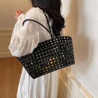 RIPPLE กระเป๋าสะพายไหล่และถือ สไตล์สาน ความจุขนาดใหญ่ สีทึบ