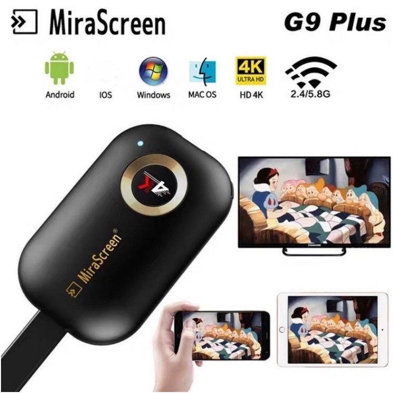 Mirascreen G9 Plus 2.4G+5G 4K ไร้สาย HDMI Android HD TV Stick Mirror Miracast Airplay DLNA ตัวรับสัญ