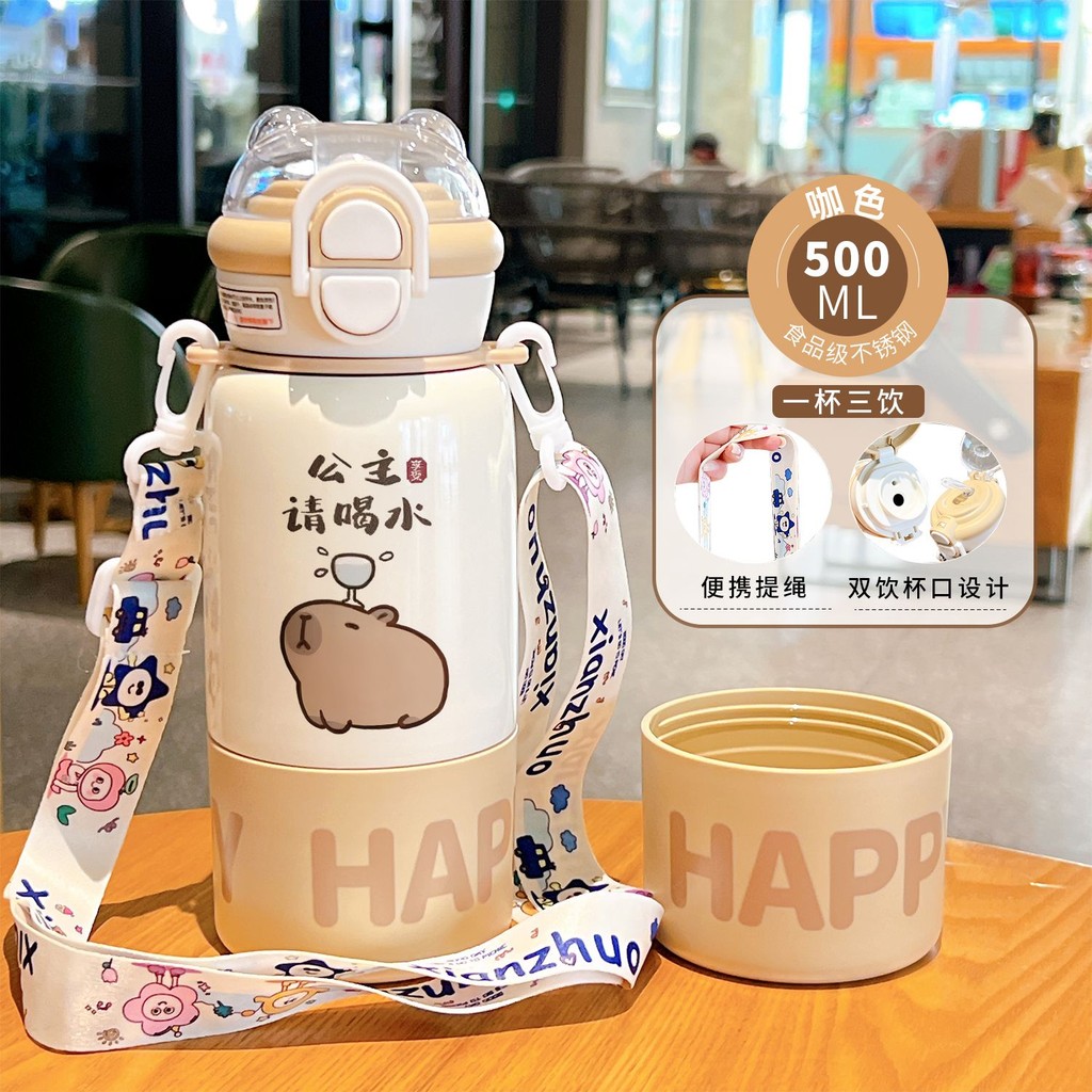 Rebecca Pibara Thermos Cup 316 สแตนเลสแบบพกพาผู้หญิง Lanyard ถ้วยน้ําฟางนักเรียนมูลค่าสูง xy250413