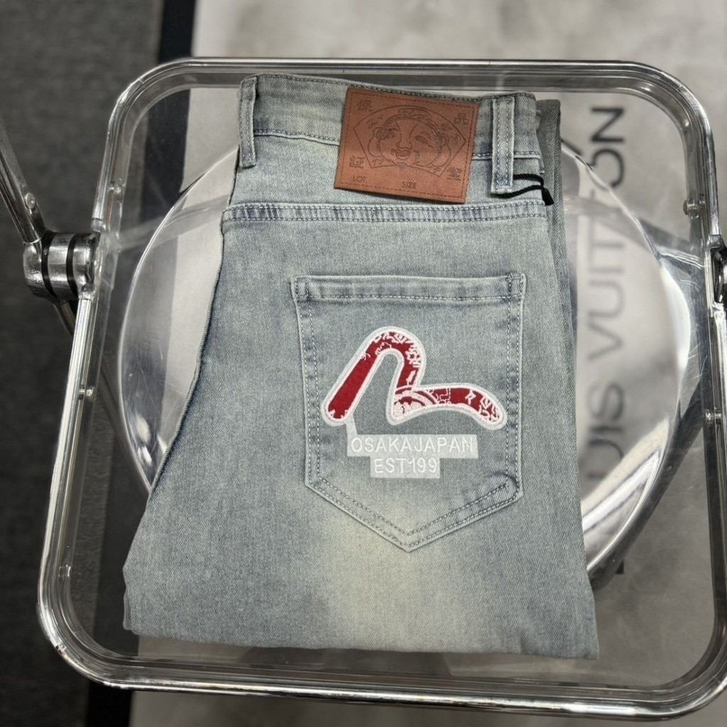 EVISU9300 กางเกงยีนส์ทรงสลิมลําลองทรงตรงปักลายสไตล์ใหม่ทั้งหมด-