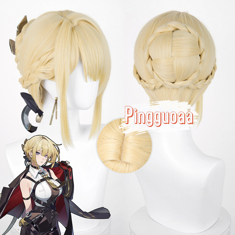 【Manmei】Zenless Zone Zero Evelyn Chevalier Cosplay Wig with Bun 30cm Heat Resistant Synthetic Hair