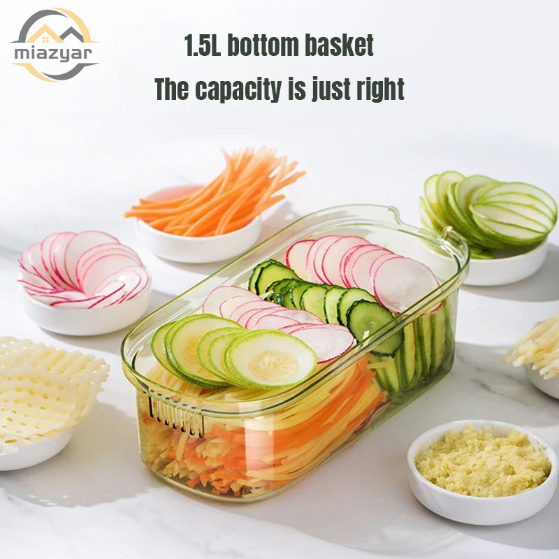 เครื่องหั่นผักอเนกประสงค์ 6 in 1 พร้อมใบมีด 6 ใบ เครื่องหั่นมันฝรั่ง เครื่องขูดกระเทียม เครื่องหั่นผลไม้ พร้อมตะกร้าระบา thumbnail 6