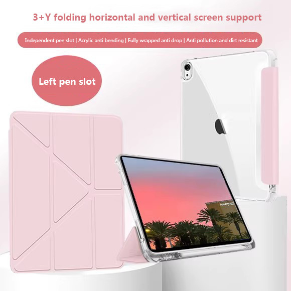 เคสอะคริลิคใสสําหรับ iPad Air 6th Gen 11 นิ้ว M3 Y-Fold Stand Cover พร้อมช่องเสียบปากกาสําหรับ Apple