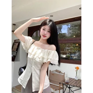 (พร้อมส่งด่วนจากกรุงเทพ🇹🇭)เสื้อเกาหลีปาดไหล่ ดีไซน์ไม่เหมือนใคร ใส่แล้วดูหุ่นดี ใส่เที่ยวคาเฟ่ได้-Z279