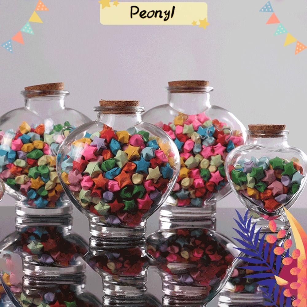 PDONY Wishing Bottle, Peach Heart Shape Craft Origami Stars Glass Bottle, Creative Glass Jars for Ho