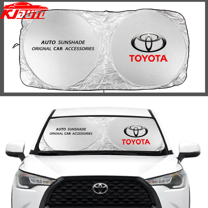 Toyota กระจกรถยนต์ด้านหน้า Sun Shade สําหรับ Toyota Vios Raize Wigo Rush BZ4x Veloz Yaris Ativ Innova Avanza Altis Sun Visor Hunter Protector ด้านหน้า SunShade ภายใน