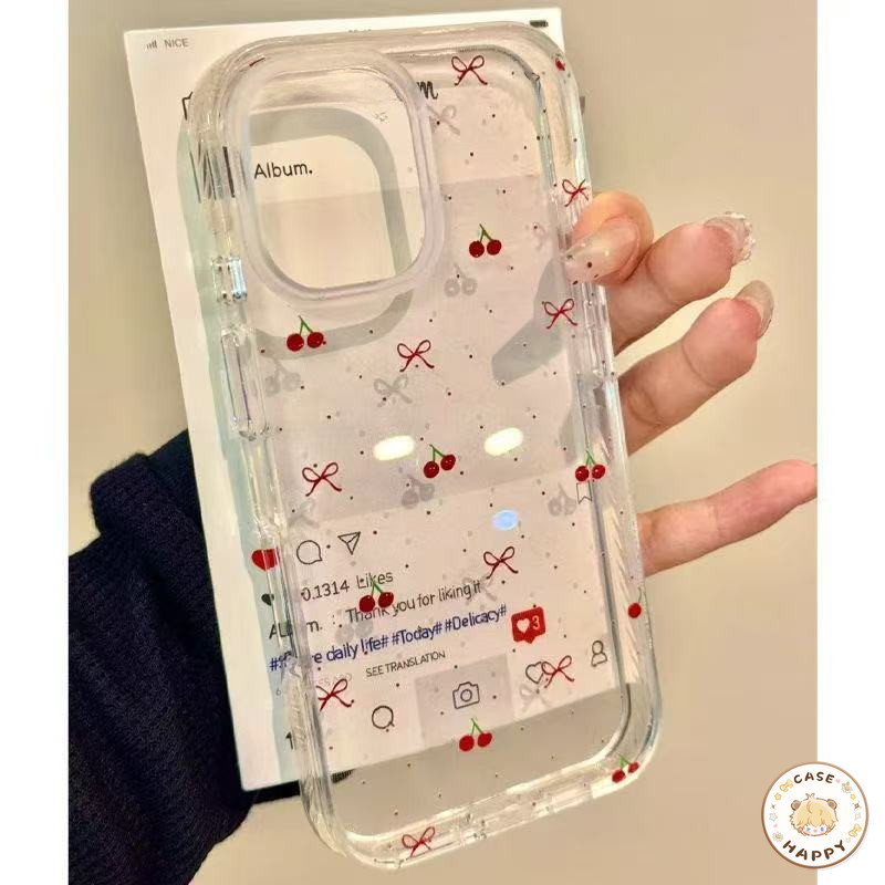 เคสไอโฟน 15 11 สำหรับ IPhone 14 13 12 Pro Max 8 14 7 15 13 Plus XS X XR Max SE 2020 เชอร์รี่สีแดงน่ารักเรียบง่ายโบกบอนต์