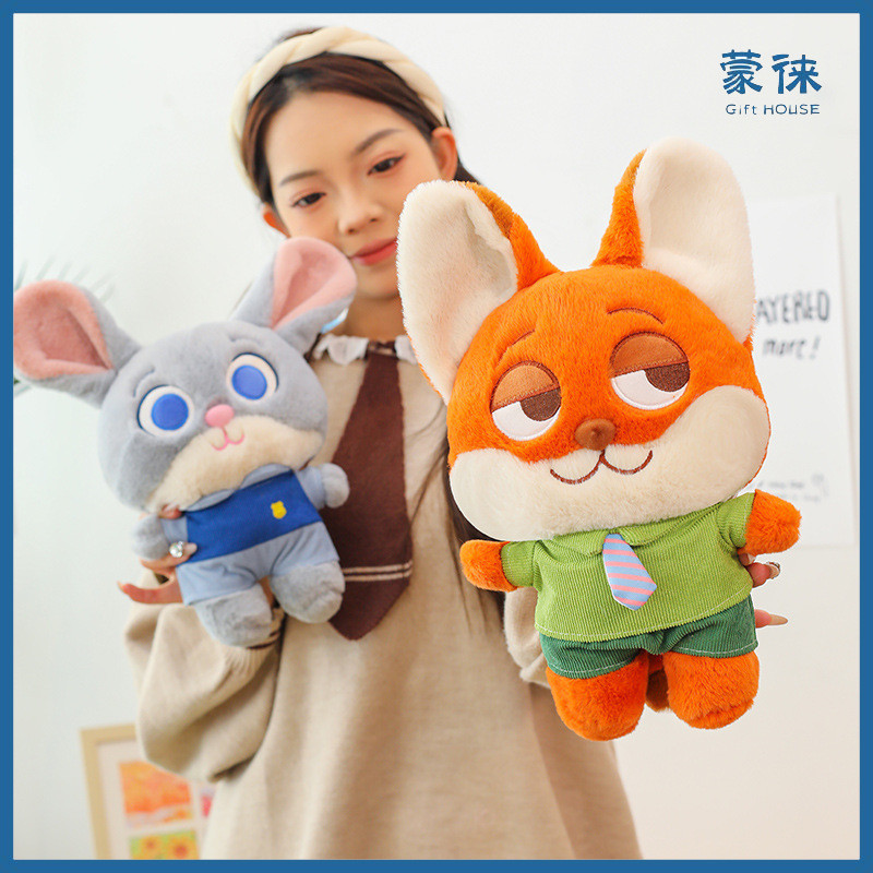 Zootopia Judy & Nick Plush Doll- Disney ตุ๊กตาสัตว์น่ารัก, Flash Officer ของขวัญสะสมสําหรับเด็ก/พัดลม (ของเล่นวันเกิดแบบนุ่ม)