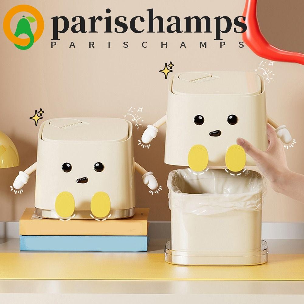 PARISCHAMPS ถังขยะตั้งโต๊ะ, ถังขยะขนาดเล็กลายการ์ตูนพลาสติก, แสงหรูหราแบบกดสองชั้นน่ารักถังเก็บขนาดเล็กห้องนั่งเล่น