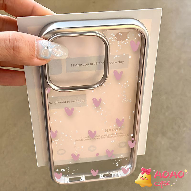 เคสไอโฟน13 สำหรับ iPhone 15 11 16 13 14 12 Pro Max 7 8 16 15 Plus XR X XS MAX SE 2020 ความรักสดใหม่ความรักหัวใจปกโปร่งใส