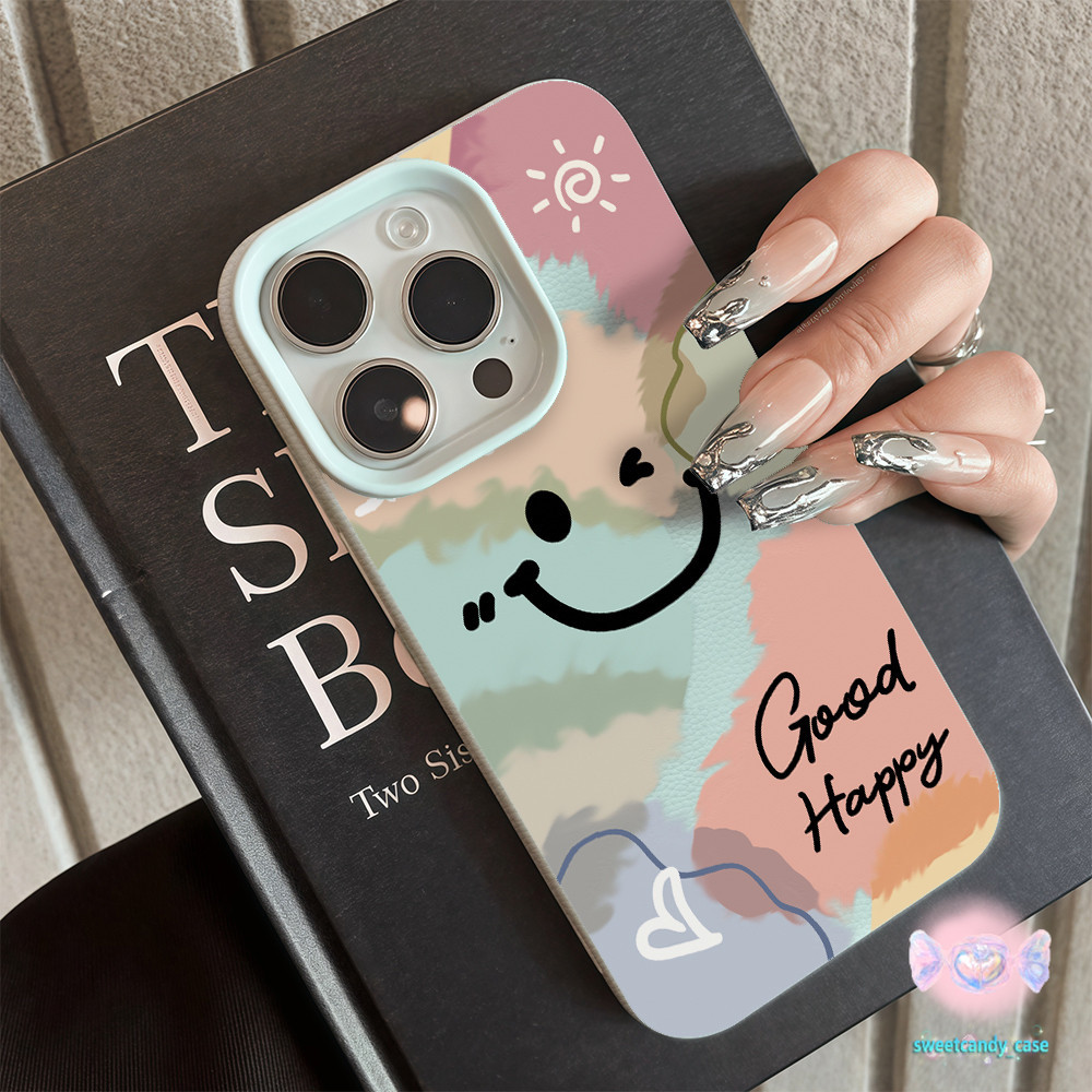 จัดส่งในพื้นที่ เคสเหมือนเปลือกลิ้นจี่ พื้นหลังสีสันสดใส หน้ายิ้มน่ารัก สําหรับIPhone16 15 14 7 8plus Pro Promax XR XS