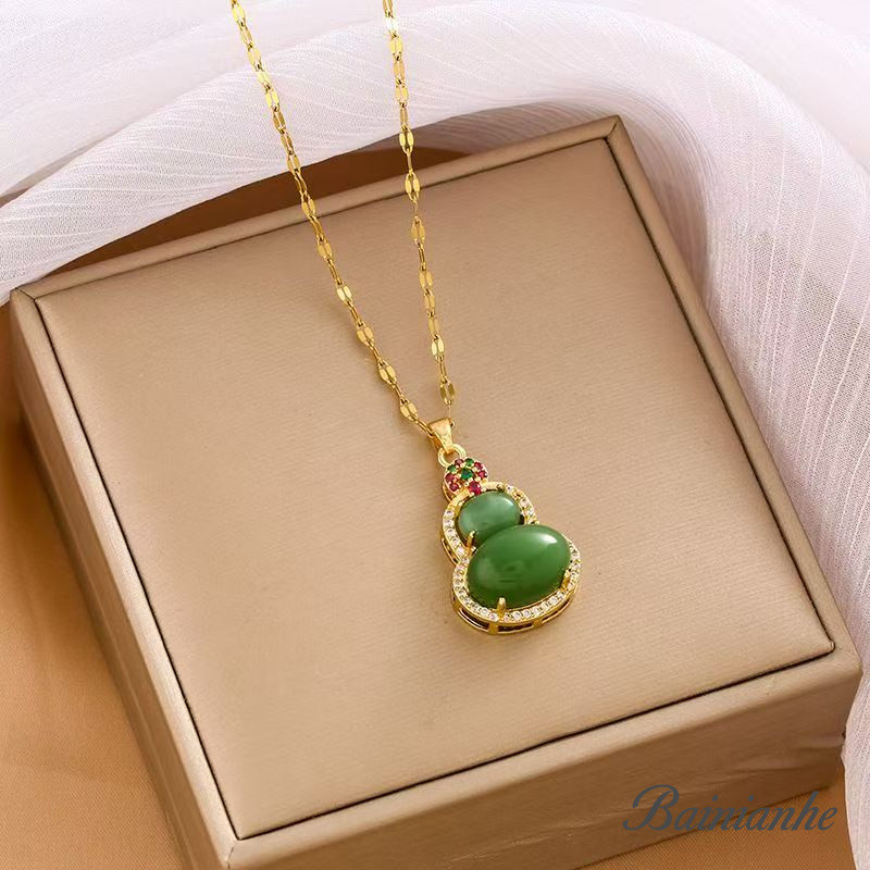 สร้อยคอชุบทอง18k โซ่กระดูกไหปลาร้าสแตนเลสเพื่อความปลอดภัยจี้น้ำเต้าเครื่องประดับของขวัญสำหรับคุณแม่