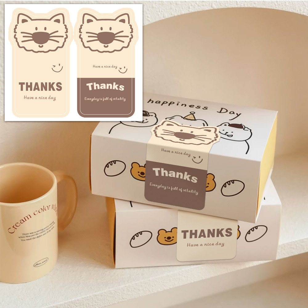 สติ๊กเกอร์ไดคัทด้านบนรูปน้องแมว ขนาดไซส์ 4x7 cm.สติกเกอร์ตกแต่งสินค้า สติกเกอร์Thank you หน้าแมว
