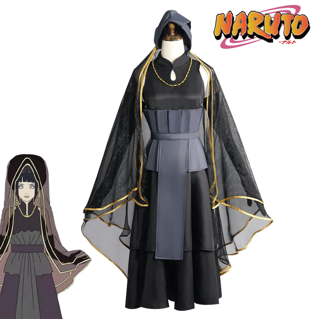 Hinata Hinata คอสเพลย์ Hinata ชุดแต่งงานสีดําคอสเพลย์ครบชุด Naruto Boruto ภาพยนตร์รุ่น W343