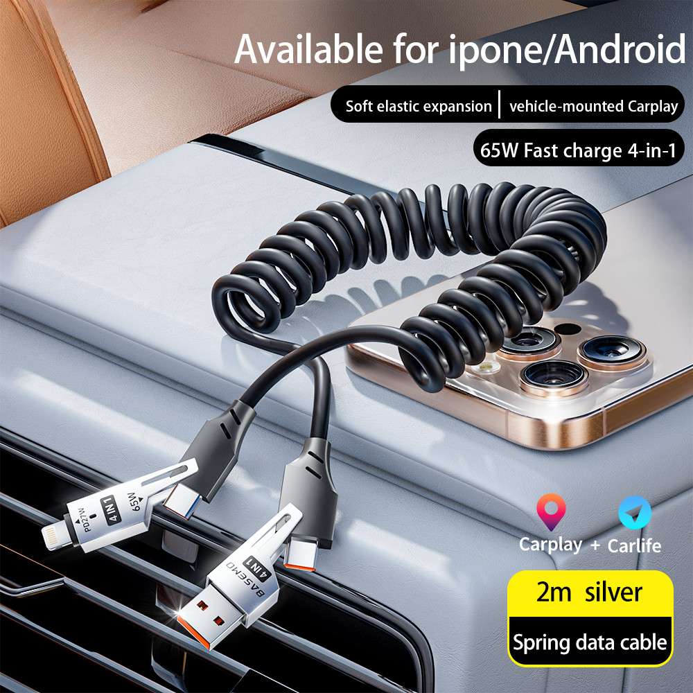 สายเคเบิลข้อมูลสปริง Type-C คู่ 65W 1.2 ม. /2 ม. สายชาร์จอย่างรวดเร็วกล้องส่องทางไกล USB C ถึง Type-