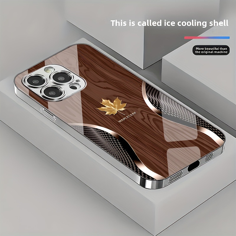 ลายไม้ใบเมเปิ้ลเหมาะสําหรับ IPHONE12promax อารมณ์ 14PLUS high-end 14promax เคสโทรศัพท์มือถือ 13 เปลือกแก้ว 16promax แฟชั่น 15Pro กันกระแทก 11 ง่าย
