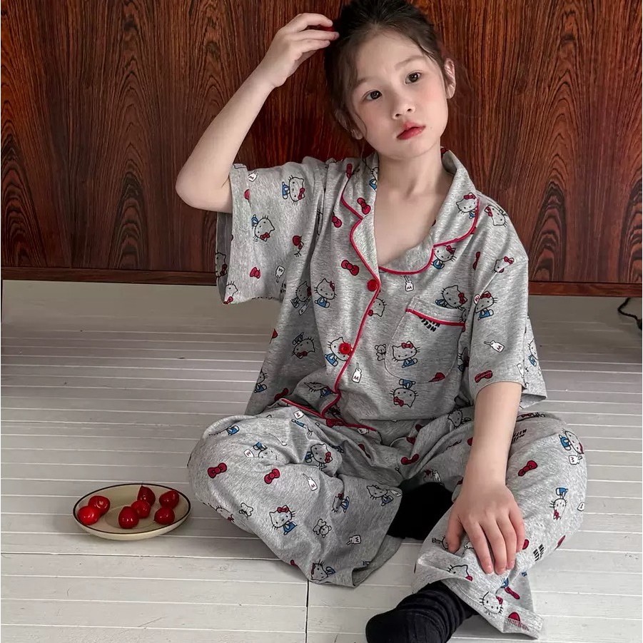 PRETTY BABY ชุดนอนเด็กผู้หญิง เสื้อแขนสั้น+กางเกงขายาว ลายการ์ตูน (1746)