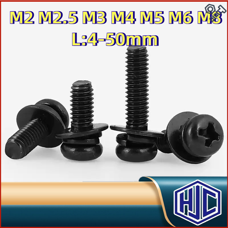 [HJC-LY-W] Pan Head Carbon steel /น็อต สกรู หัวกลม แฉก สวมแหวน อีแปะ+สปริง เหล็กกล้าคาร์บอน เกลียวมิล หยาบ  M2M2.5M3M4M5M6M8