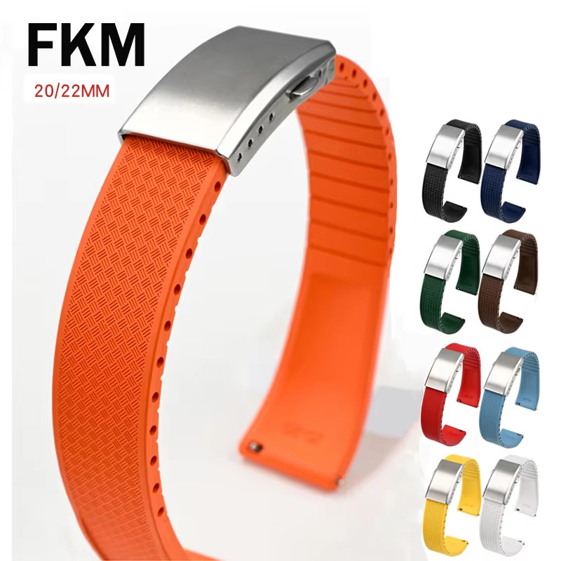 20 มม.22 มม.ใหม่ FKM Tropic Strap Universal Quick Release Fluoro ยางนาฬิกาสแตนเลสพับหัวเข็มขัดสร้อยข้อมืออุปกรณ์เสริม