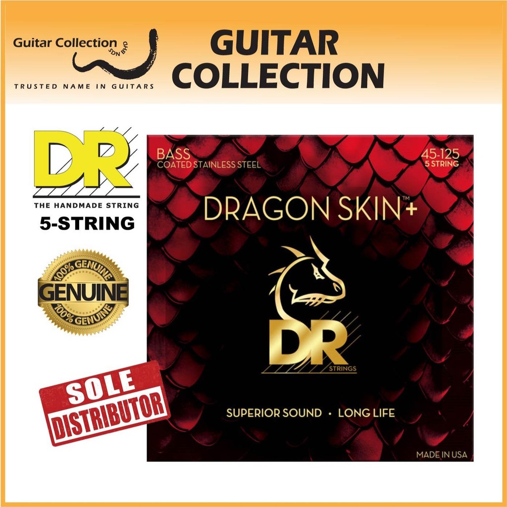 สาย DR DBS5-45 DRAGON SKIN+ สายเบสสแตนเลสเคลือบ 5 สายขนาดกลาง (045 - 125)