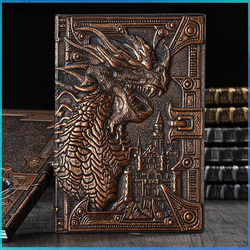 Technicolorgrace 3D สามมิติมังกร A5 โน้ตบุ๊คยุโรป Retro หนา Pu นูน Notepad ไดอารี่ธุรกิจของขวัญอุปกรณ์สํานักงานไดโนเสาร์ยุโรปสไตล์ Notepad TCE
