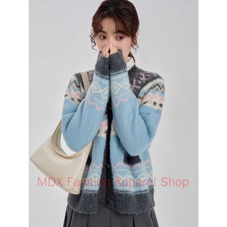 เกาะยุติธรรมถักเสื้อกันหนาวเหนียวนุ่มคาร์ดิแกนฤดูหนาวที่อบอุ่นของผู้หญิง - รูปที่ 3