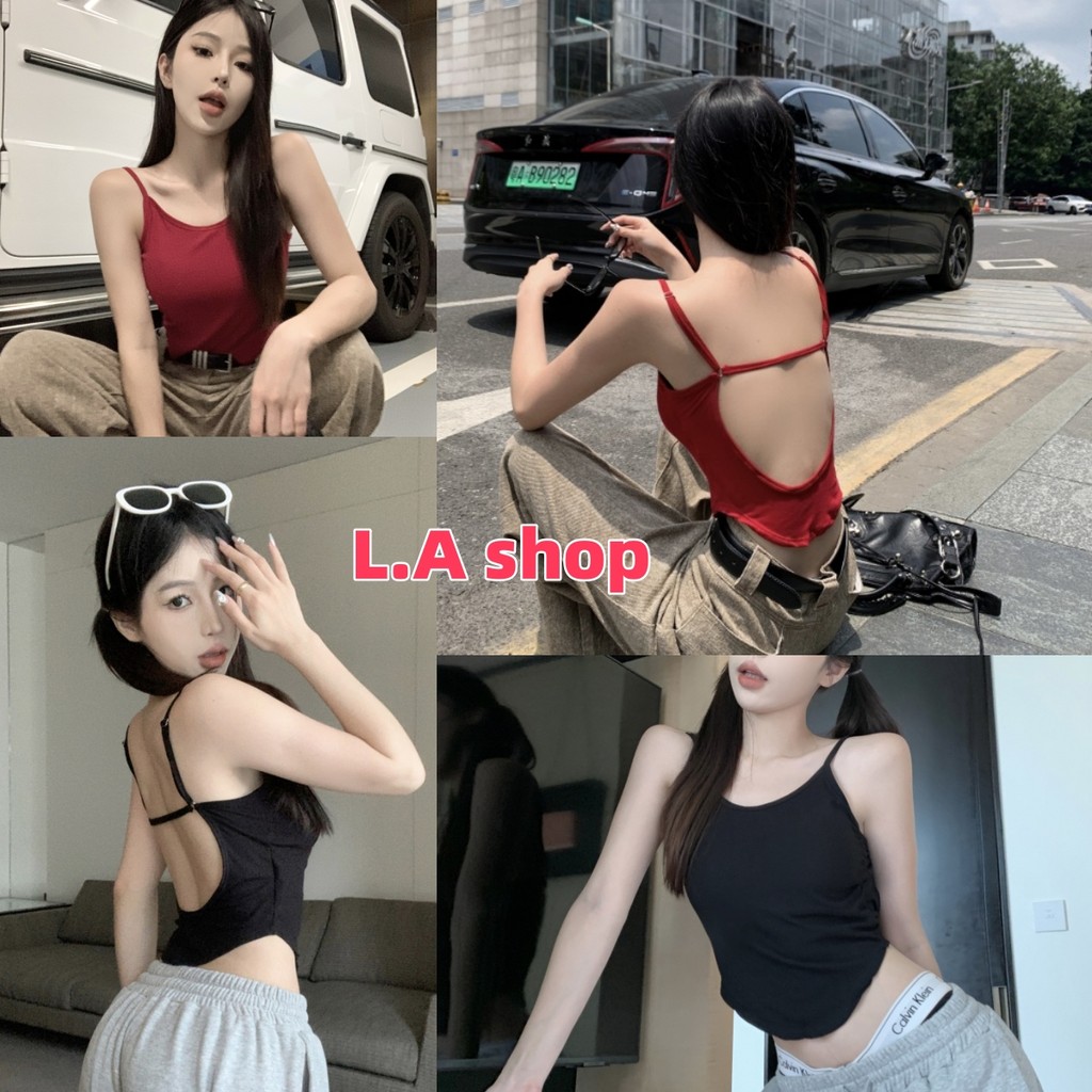 L.A Shop สุภาพสตรี เสื้อสายเดี่ยว มีฟองน้ำในตัว สไตล์เกาหลี ดีเทลเว้าหลังสุดเซ็กซี่ ผ้าร่อง(หลากสี)"FY3318-1"