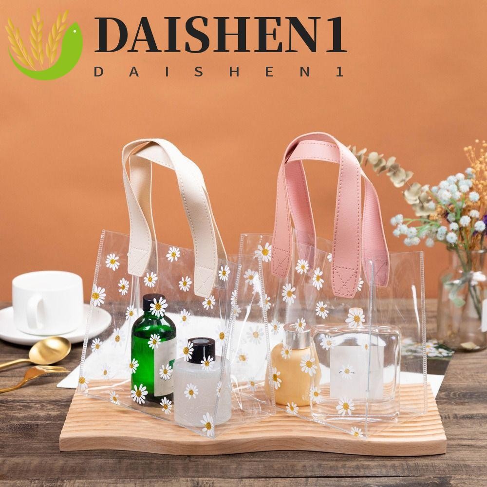 Daishen1 กระเป๋าถือ กระเป๋าสะพายไหล่ PVC ใส ลายดอกเดซี่ ขนาดใหญ่ จุของได้เยอะ เรียบง่าย สําหรับใส่เครื่องสําอาง ช้อปปิ้ง