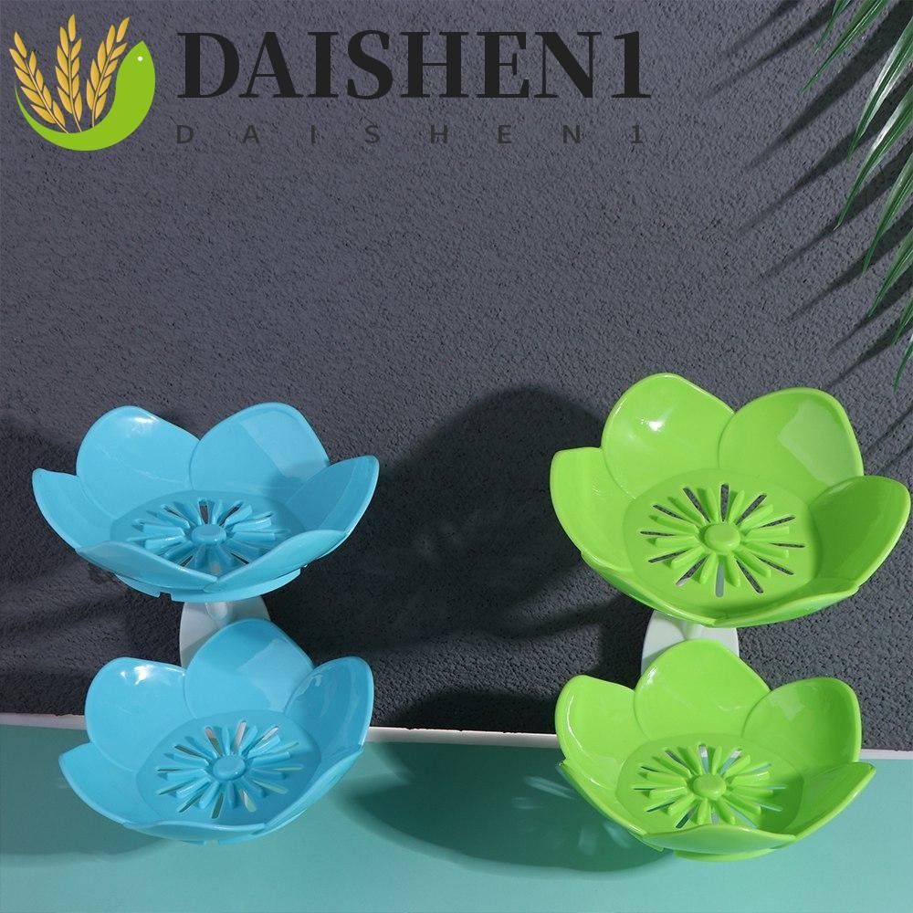 Daishen1 กล่องสบู่พลาสติก รูปดอกบัว สองชั้น กันลื่น ระบายน้ํา สําหรับติดผนัง