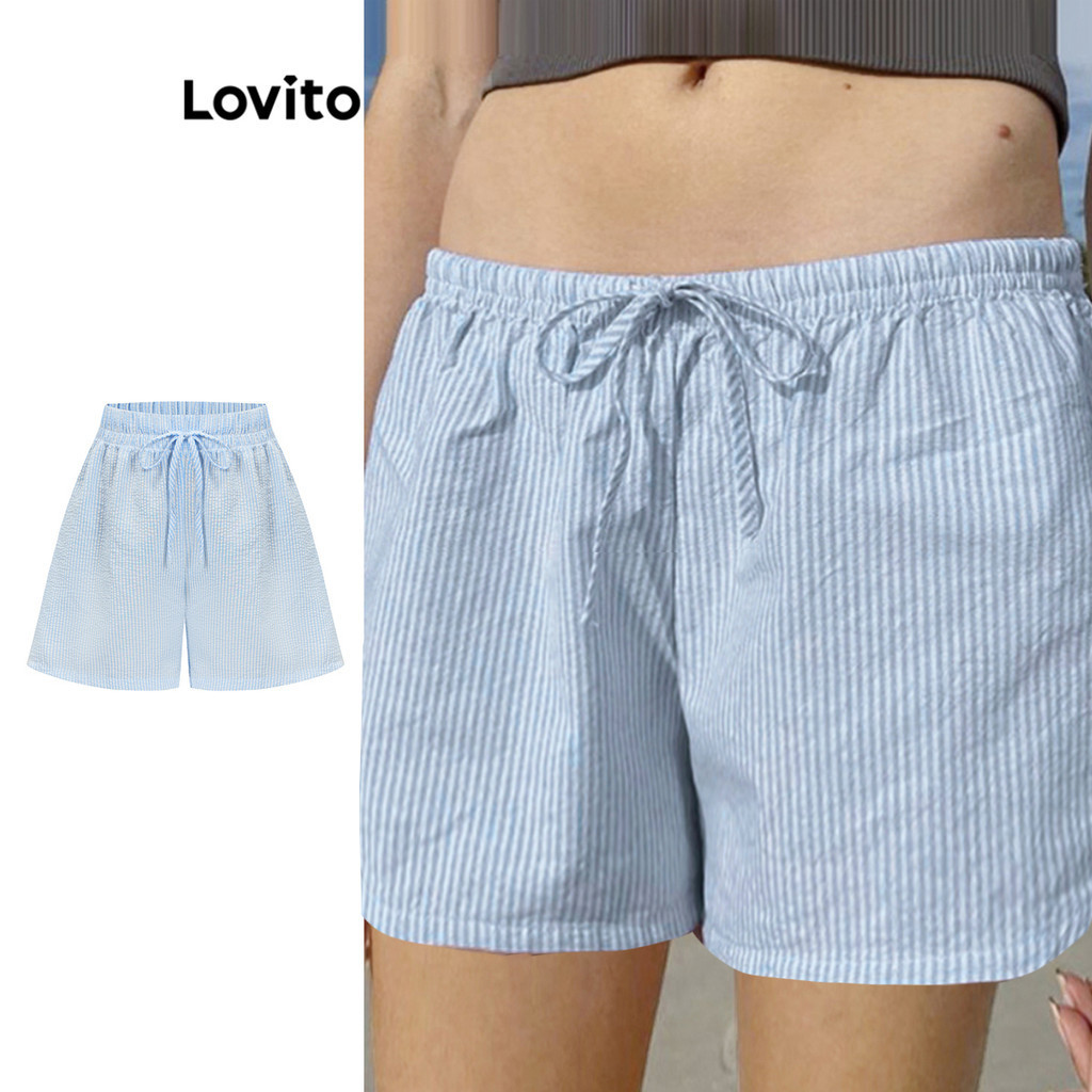 Lovito โบว์ลายสบาย ๆ ด้านหน้าสั้นสำหรับผู้หญิง L95ED009