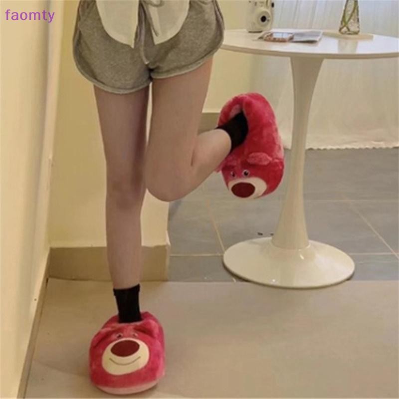 Faomty น่ารักการ์ตูน Rose Red Bear Warm Non-Slip Strawberry Home Plush รองเท้าแตะผ้าฝ้ายสําหรับผู้หญิง TH