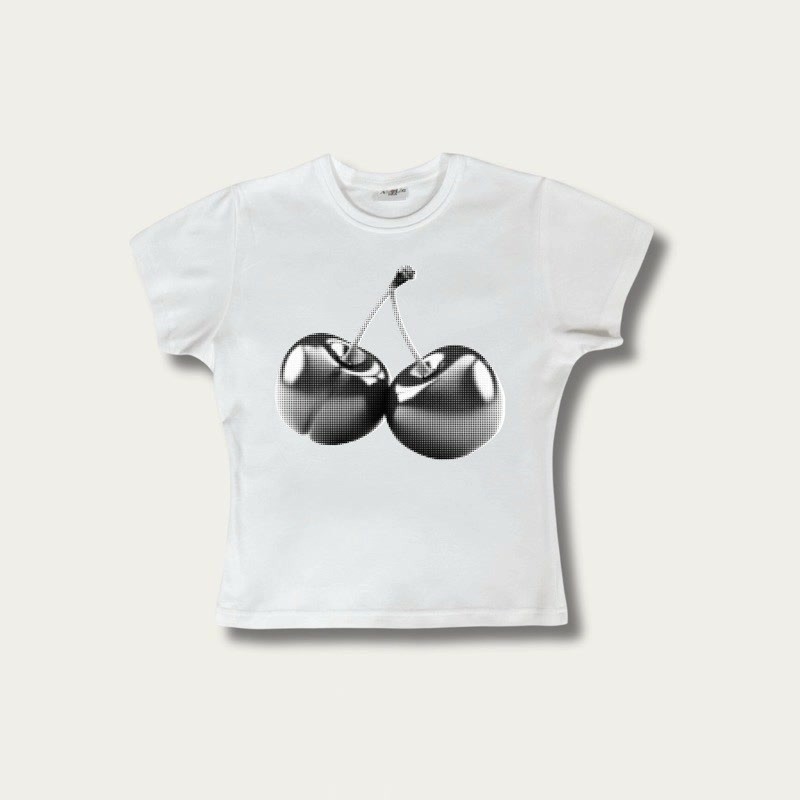 COD✅ (ส่งจากกรุงเทพ)BOOM Shop [พร้อมส่ง] เสื้อทรง BABY TEE SILVER CHERRYCotton 100%