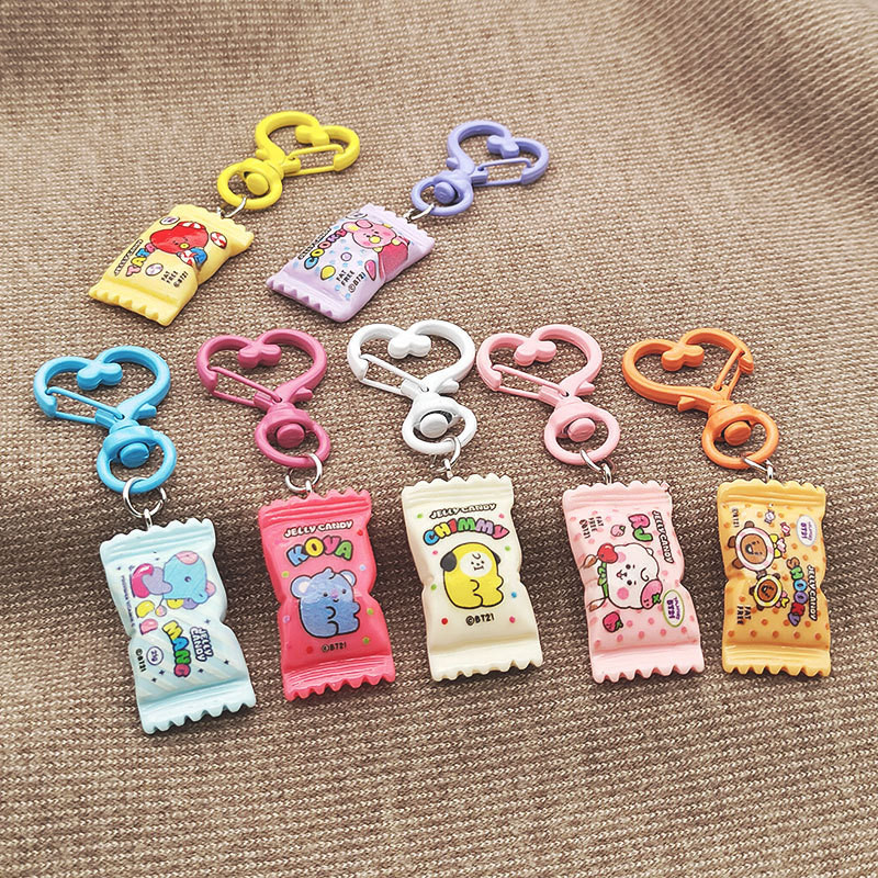 Kpop Idol Bangtan Boys Candy พวงกุญแจน่ารักการ์ตูนเรซิ่นพวงกุญแจ