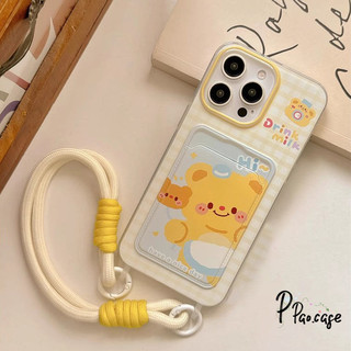 น่ารัก Butter Bear เข้ากันได้กับเคสไอโฟน11 16 13 15 XR 14 12 Pro Max 7 15 8 14 Plus X XSMax SE เชือกกระเป๋าสตางค์บัตรเคส