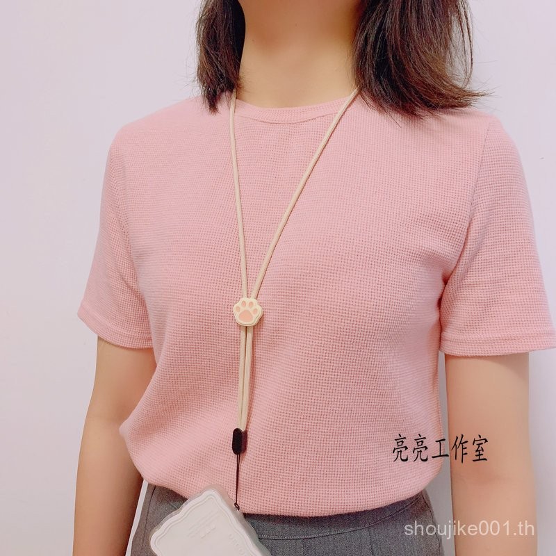 แฟชั่นสีขาวนมสาวน้อยแมวกรงเล็บโทรศัพท์มือถือเชือกคล้องสายคล้องคอแบบปรับได้เชือกคล้องข้อมือบัตรโรงเรียนจี้ CCD อินเทรนด์