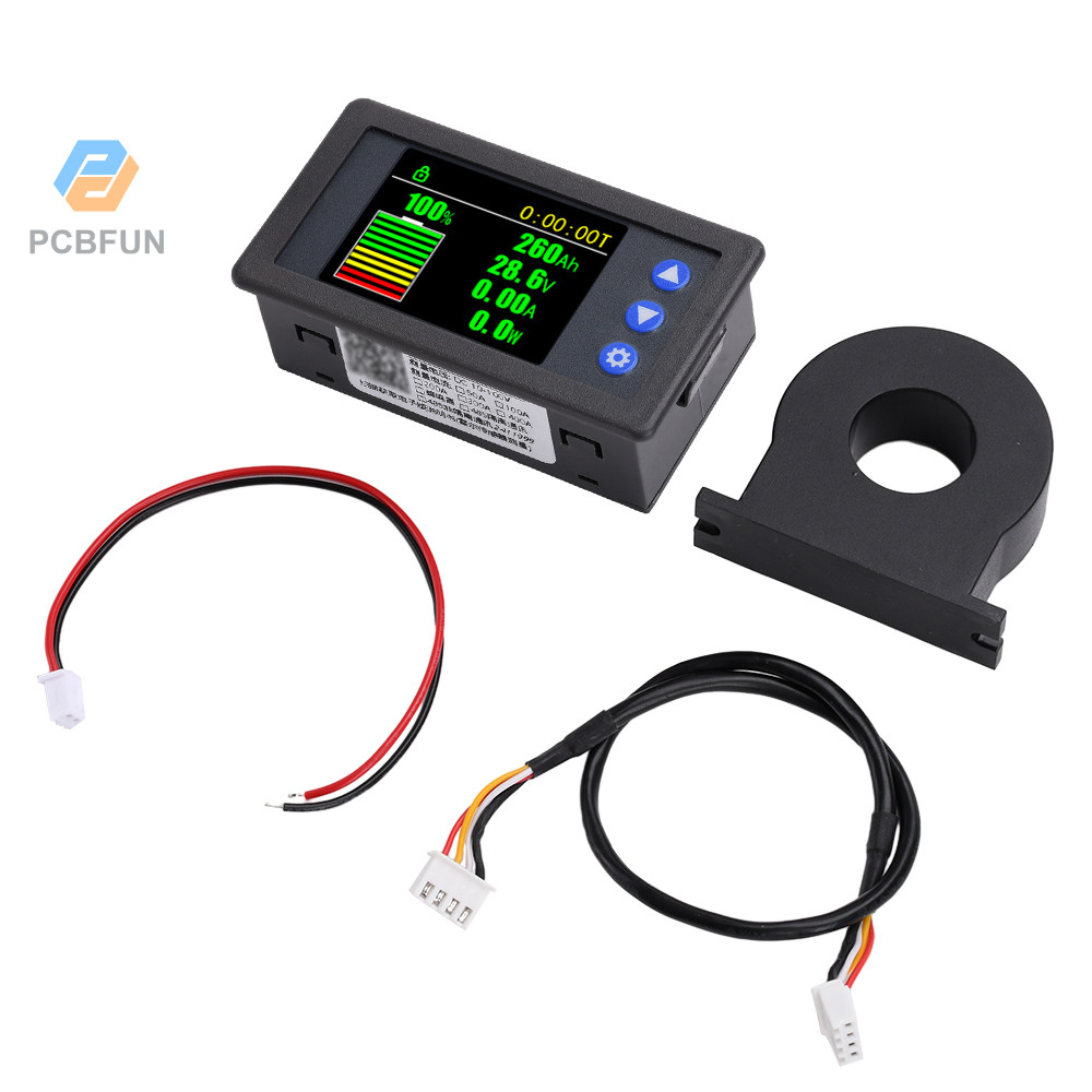 Pcbfun H56AH หน้าจอสีความแม่นยําสูงตัวบ่งชี้แรงดันไฟฟ้าแอมป์มิเตอร์ Hall Coulometer Bidirectional Current Detection DC 10 ~ 100V