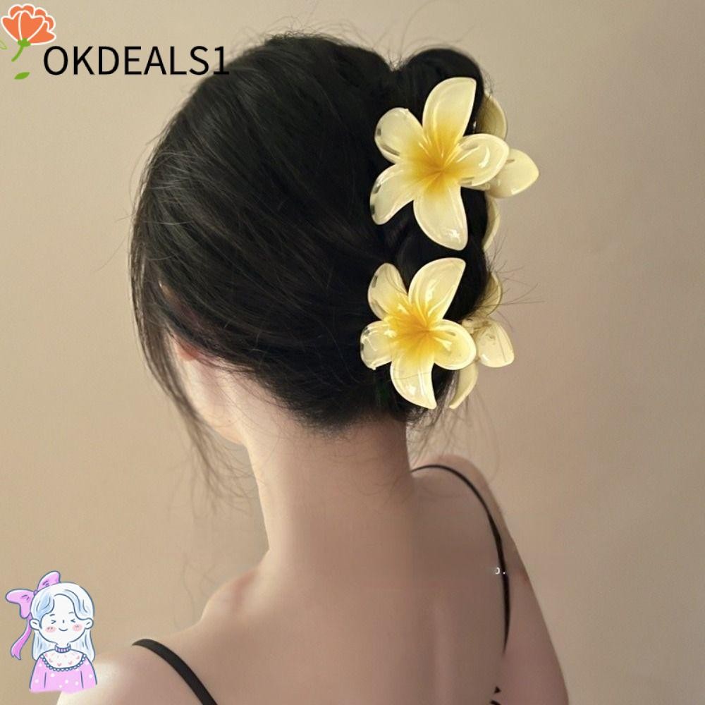 Dealshop Hairpins, คลิปฉลาม Bohemian จัดแต่งทรงผม Hair Claw, อุปกรณ์เสริมผมพลาสติก Plumeria ดอกไม้รูปร่าง Barrettes ผู้หญิง