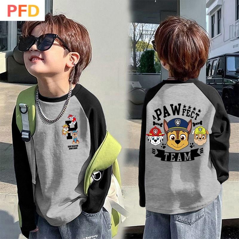 วังทีมเด็กแขนยาวเสื้อยืดการ์ตูนแขนยาวด้านบนผ้าฝ้ายแท้เสื้อผ้า paw patrol