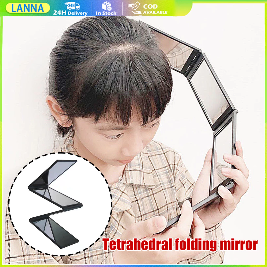 ร้านอยู่ที่ไทย กระจกพับได้ ขยายได้ 4ทาง สำหรับแต่งหน้า ตัดผมด้วยตนเอง Mirror 360°แบบพกพา